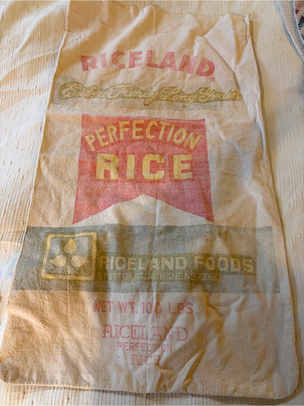 Vintage rice bag from Riceland, Stuttgart, Arkansas